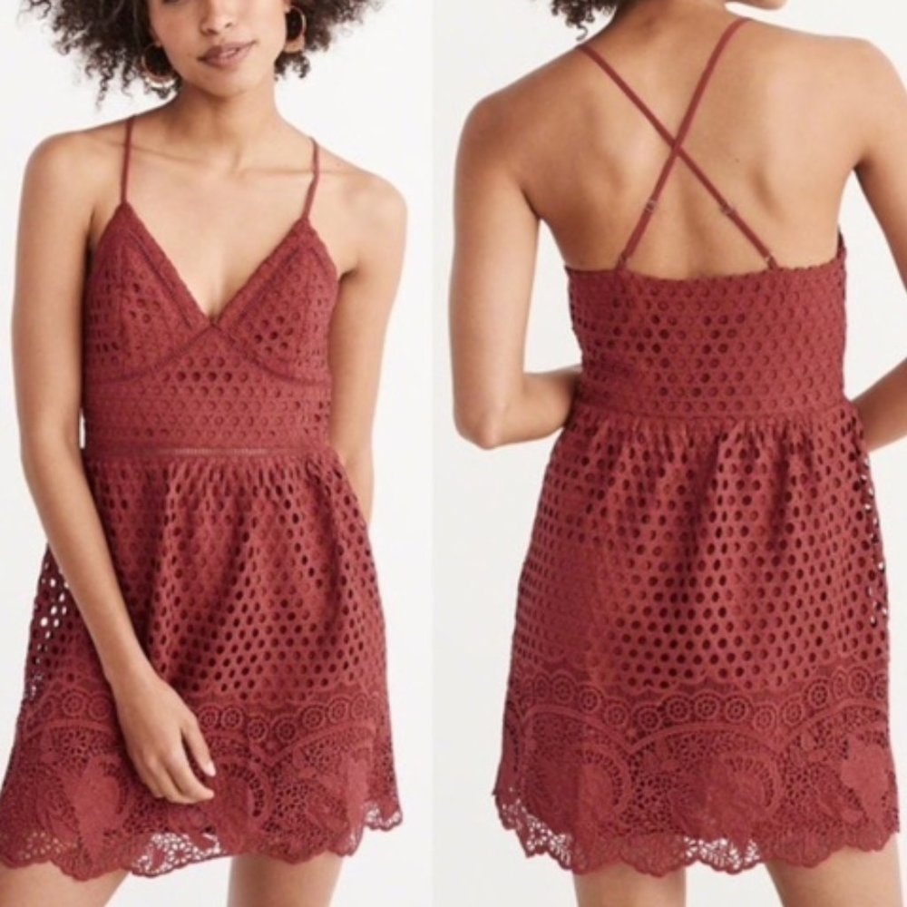 Abercrombie & Fitch red lace dress size L